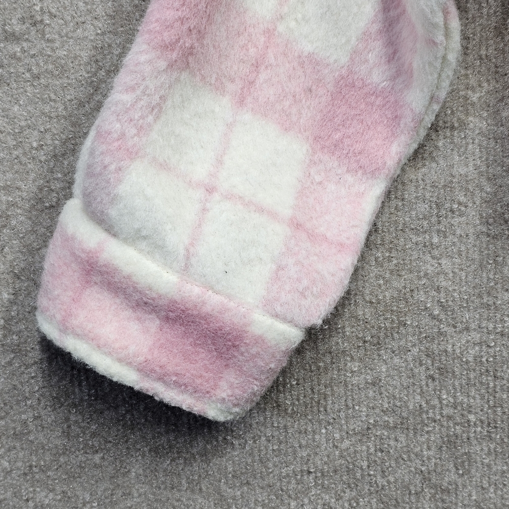 Lyn Burches Pink White Plaid Fuzzy Sherpa Shacket Cropped Boxy Jacket M - Picture 8 of 15